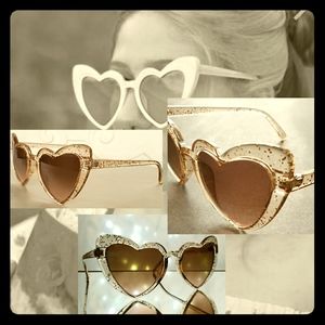 🤎 Teen Amber & Gold Glitter Heart Sunglasses NWOT